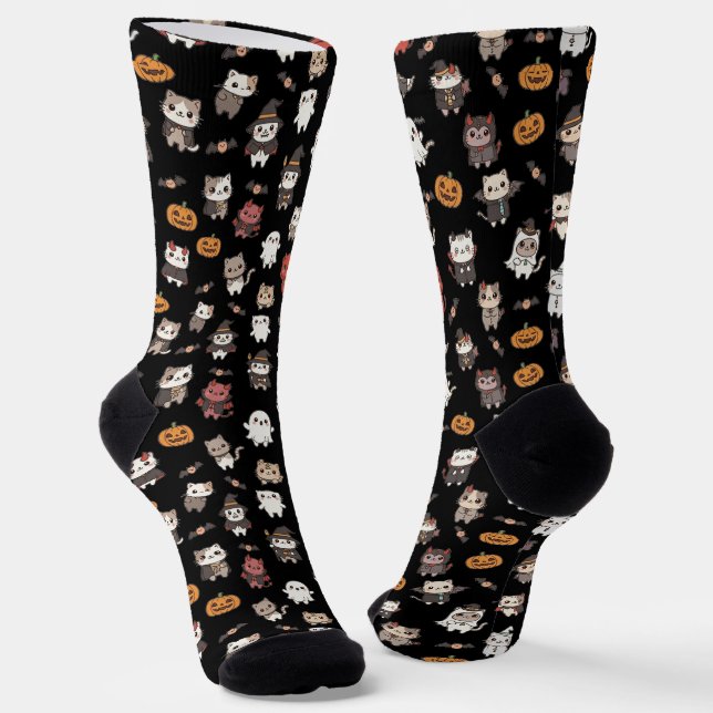Kawaii Halloween Cat Pattern Socks (Angled)