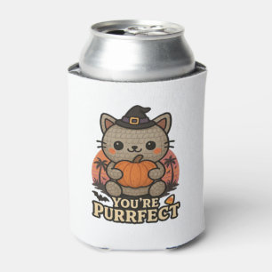 Kawaii Halloween Cat with Pumpkin, Cute Witch Kitt Can Cooler
