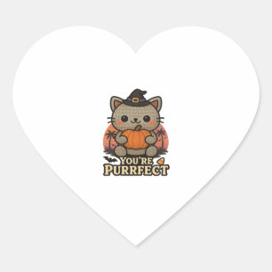 Kawaii Halloween Cat with Pumpkin, Cute Witch Kitt Heart Sticker