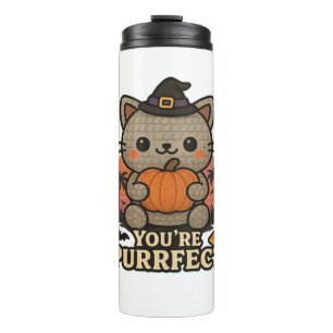 Kawaii Halloween Cat with Pumpkin, Cute Witch Kitt Thermal Tumbler