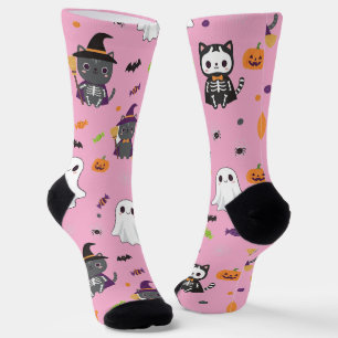 Kawaii Halloween Cats and Ghosts Socks