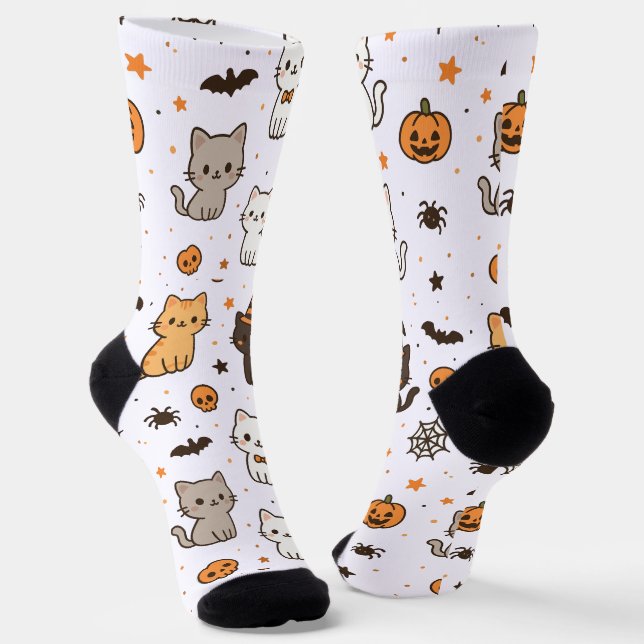 Kawaii Halloween Cats Socks – Cat Lovers Gift (Angled)