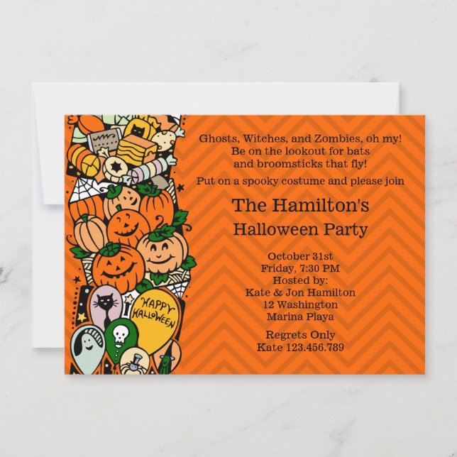 Kawaii Halloween Costume Trick or Treat Party Invitation (Front)