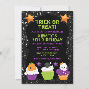Kawaii Halloween Cupcakes Birthday Invitation