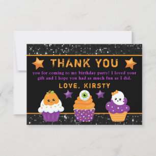 Kawaii Halloween Cupcakes Birthday Thank You Card
