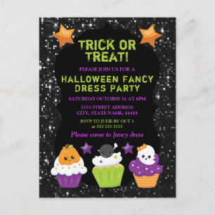 Kawaii Halloween Cupcakes Fancy Dress Party Postcard