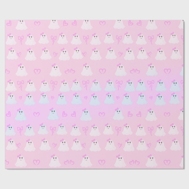 Kawaii Halloween | Cute Pastel Ghosts Wrapping Paper (Flat)