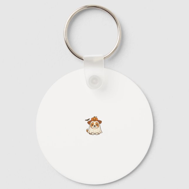 Kawaii Halloween Dog � Pumpkin Ghost Puppy Sticker Key Ring (Front)