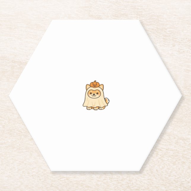 Kawaii Halloween Dog � Pumpkin Ghost Puppy Sticker Paper Coaster (Front)