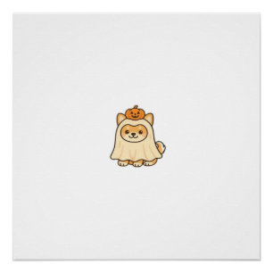 Kawaii Halloween Dog � Pumpkin Ghost Puppy Sticker Poster