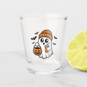 Kawaii Halloween Ghost Orange Beanie Autumn Spirit Shot Glass