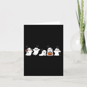 Kawaii Halloween Ghosts With Black Cats Spooky Card