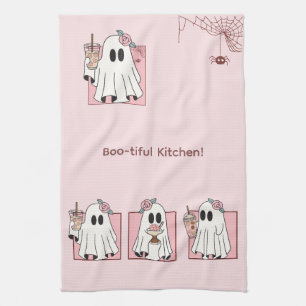 Kawaii Halloween Kitchen Towel – Cute Pink Ghosts