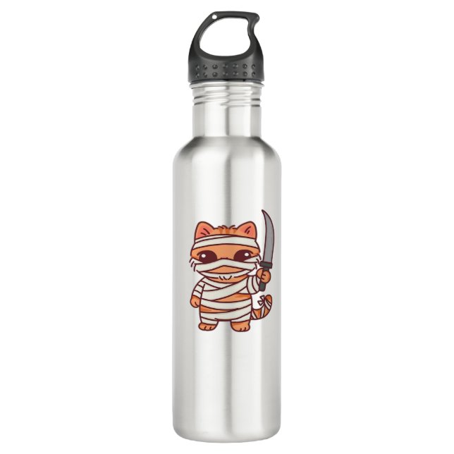 Kawaii Halloween Mummy Cat with Sword Classic T-Sh 710 Ml Water Bottle (Front)