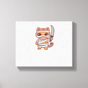 Kawaii Halloween Mummy Cat with Sword Classic T-Sh Canvas Print
