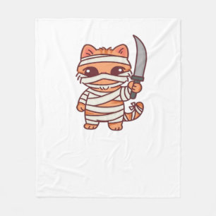 Kawaii Halloween Mummy Cat with Sword Classic T-Sh Fleece Blanket