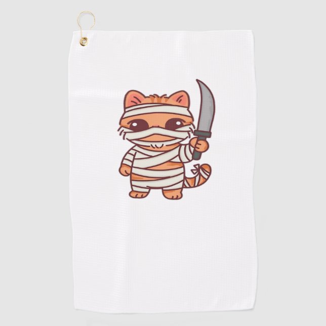 Kawaii Halloween Mummy Cat with Sword Classic T-Sh Golf Towel (Front)