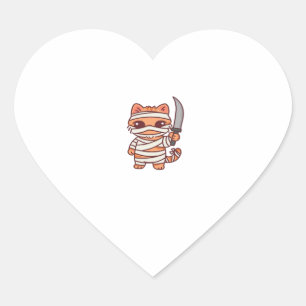 Kawaii Halloween Mummy Cat with Sword Classic T-Sh Heart Sticker