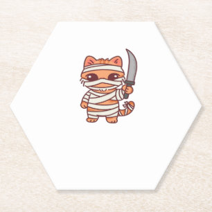 Kawaii Halloween Mummy Cat with Sword Classic T-Sh Paper Coaster