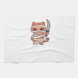 Kawaii Halloween Mummy Cat with Sword Classic T-Sh Tea Towel