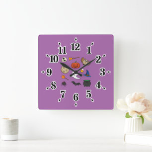 Kawaii Halloween Pack Square Wall Clock
