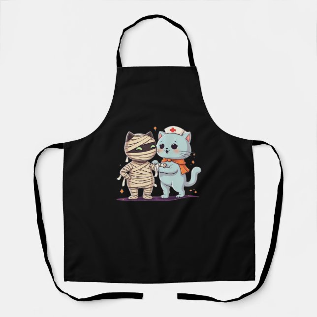 Kawaii Halloween Pals Mummy & Nurse cat Oversized  Apron (Front)