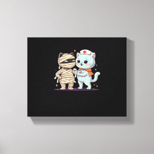Kawaii Halloween Pals Mummy & Nurse cat Oversized  Canvas Print