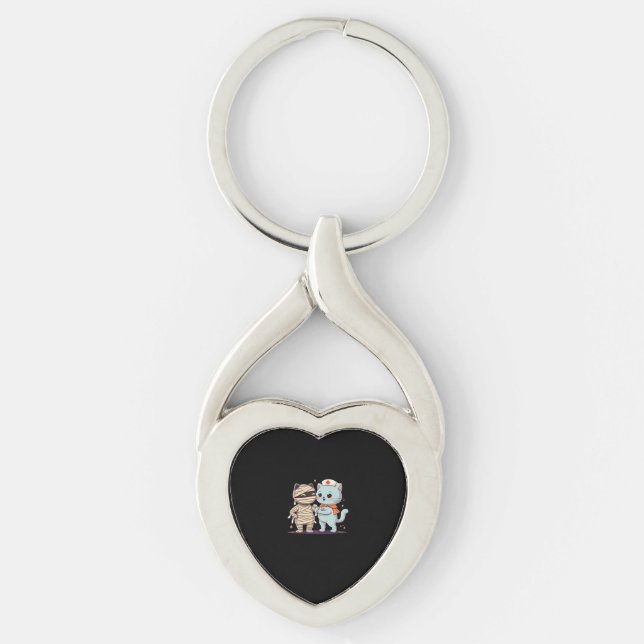 Kawaii Halloween Pals Mummy & Nurse cat Oversized  Key Ring (Front)