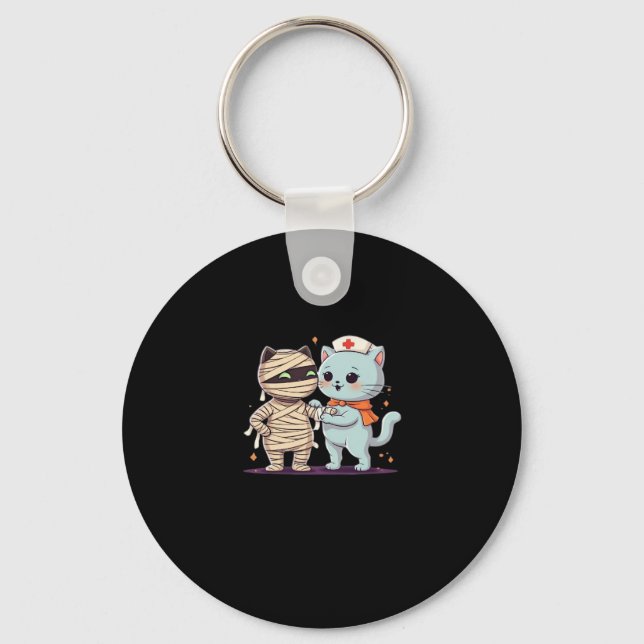 Kawaii Halloween Pals Mummy & Nurse cat Oversized  Key Ring (Front)