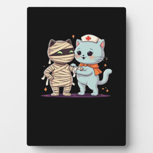 Kawaii Halloween Pals Mummy & Nurse cat Oversized Plaque