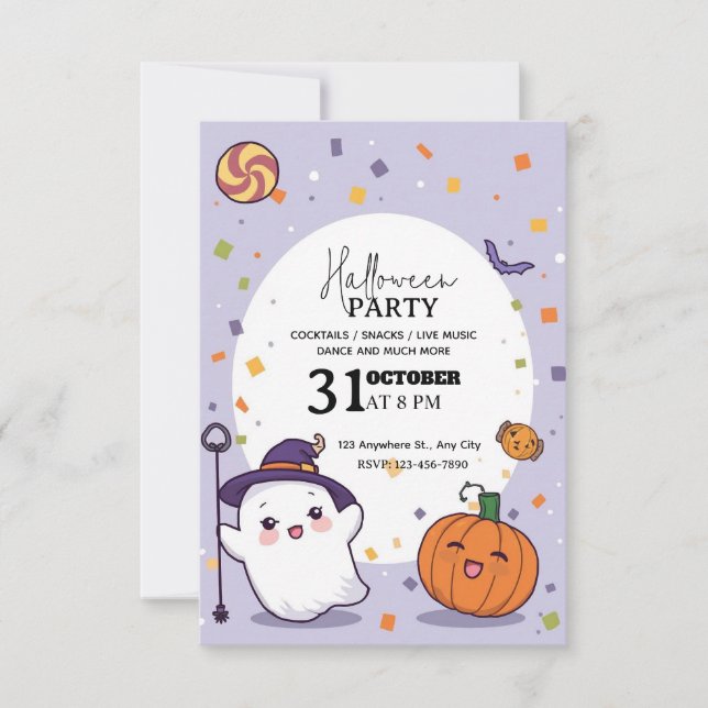 Kawaii Halloween Party Invitation – Editable  (Front)