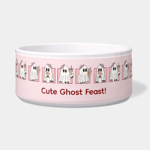 Kawaii Halloween Pet Bowl – Cute Pink Ghosts & Pas