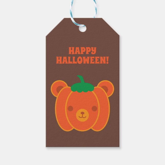 Kawaii Halloween Pumpkin Bear Gift Tags (Front)