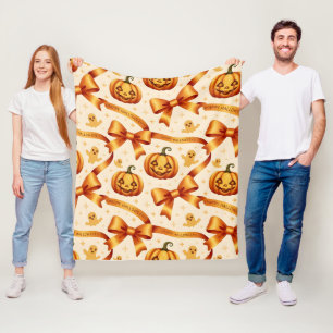 Kawaii Halloween Pumpkin & Bows Fleece Blanket