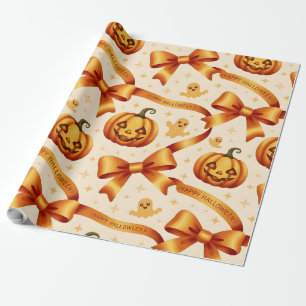 Kawaii Halloween Pumpkin & Bows Gift Wrapping Pape Paper