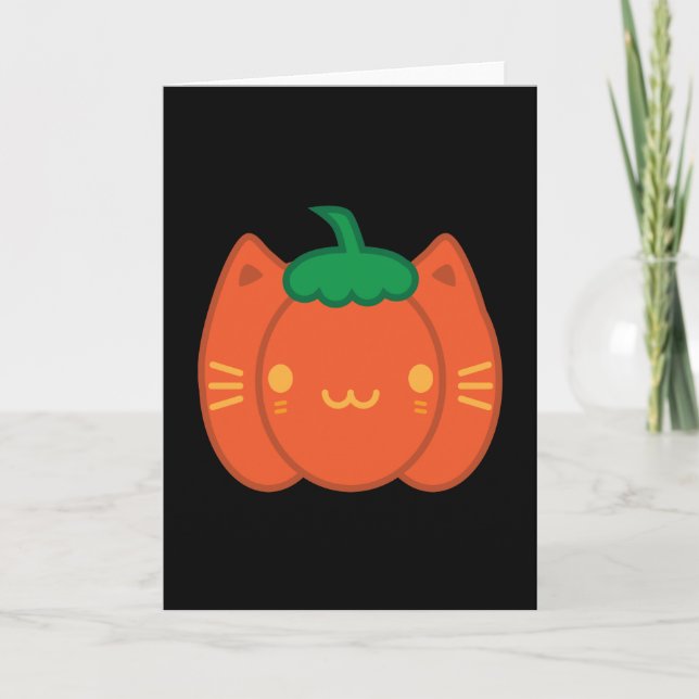 Kawaii Halloween Pumpkin Cat Card (Front)
