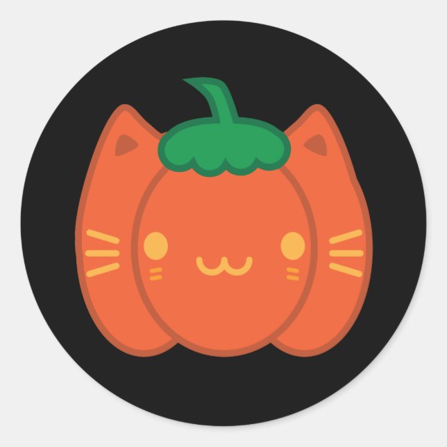 Kawaii Halloween Pumpkin Cat Classic Round Sticker (Front)
