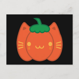 Kawaii Halloween Pumpkin Cat Postcard