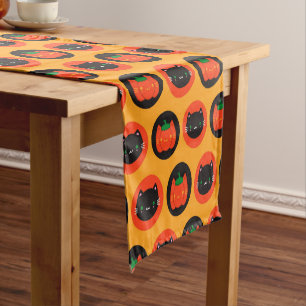 Kawaii Halloween Pumpkin Cats Short Table Runner