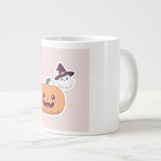 Kawaii Halloween Pumpkin Large Coffee Mug (Front Right)