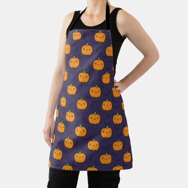 Kawaii Halloween Pumpkins & Bats Apron (Insitu)