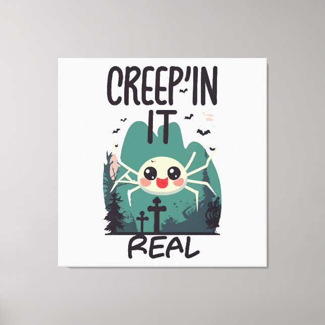 Kawaii Halloween Spider Pun Canvas Print (Front)