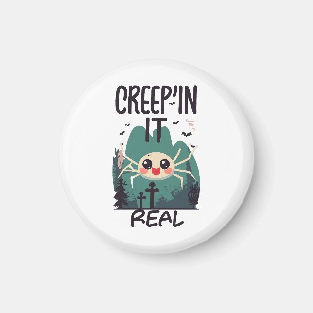Kawaii Halloween Spider Pun Magnet (Front)