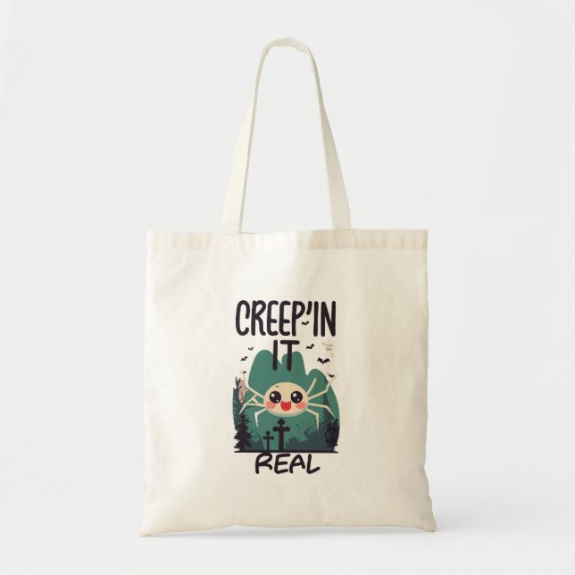 Kawaii Halloween Spider Pun Tote Bag (Front)
