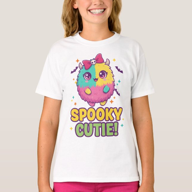 Kawaii Halloween Tee with Bats & Skull Bow (Front)