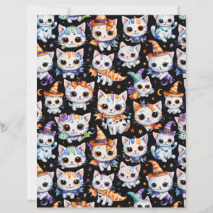 Kawaii Halloween Witch Kitten Scrapbook Paper