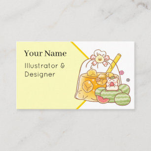 Kawaii Hamster Fruit Tea - Summer Watermelon Snack Business Card
