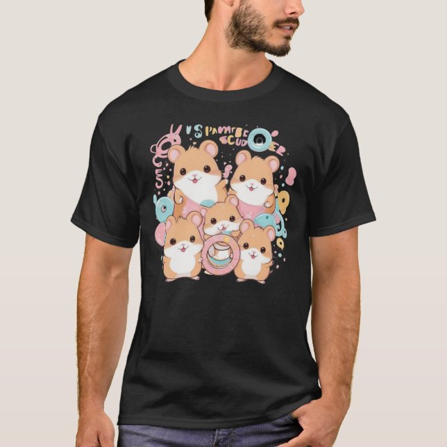 Kawaii Hamster Rings Squad Art T-Shirt (Front)