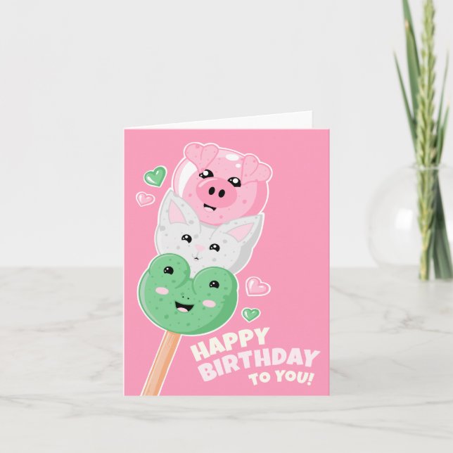 Kawaii Hanami Dango Happy Birthday Card (Front)