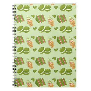 Kawaii Hand-Drawn Matcha Sweets Seamless Pattern Notebook